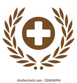 Health Care Embleme vector icon. Style is flat symbol, brown color, rounded angles, white background.