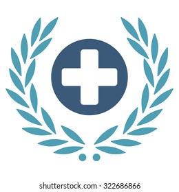 Health Care Embleme vector icon. Style is bicolor flat symbol, cyan and blue colors, rounded angles, white background.
