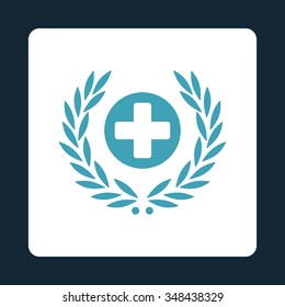Health Care Embleme vector icon. Style is flat rounded square button, blue and white colors, dark blue background.