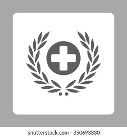 Health Care Embleme vector icon. Style is flat rounded square button, dark gray and white colors, silver background.