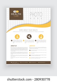 Health Care flyer with medical icons and proper place holder for image and content, can be used as template, poster or brochure.