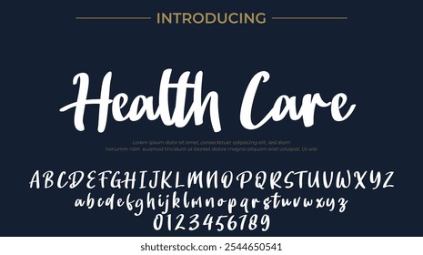 Health Care Font Stylish brush painted an uppercase vector letters, alphabet, typeface