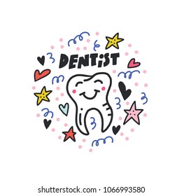 Health care handdrawn concept. Tooth illustration made in vector.
