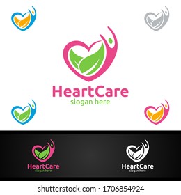 Health Care and Heart Vector Logo Design for Education, Yoga, Fitness or Charity Concept
