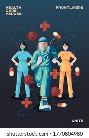 Health care heroes to fight Corona Virus. Suitable for greetings card, merchandise, etc.