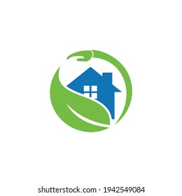 Health Care Home Health Green House Bio Energy Leaves Lifestyle Nature House Circle With Leaf Ornament Logo