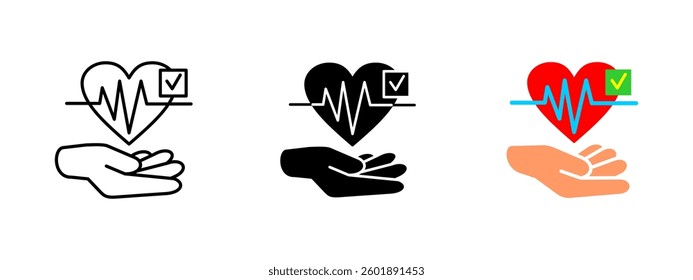 Health care icon. Medical protection vector illustration. Wellness support and cardiology symbol for healthcare services and life assistance. Heartbeat monitor pictogram. Healthcare insurance concept.