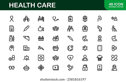 Health Care Icon Pack. Professional Icons for Medical Assistance, Clinics, Wellness Centers, Health Management, and Digital Design