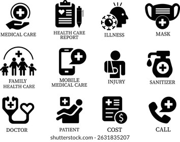 Health care icon set.Vector illustration in modern style of health related icon: mental health, healthcare, spa, medical, wellbeing, meditation, lifestyle, Medical Exam, Medicine, Hospital and more.