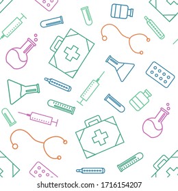 Health care icones vector seamless pattern. Vector medicine illustration background.