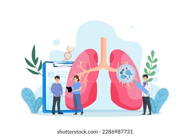 Health care and life insurance concept. World health day. Lungs check, Internal organ inspection check for illness cancer. Vector illustration