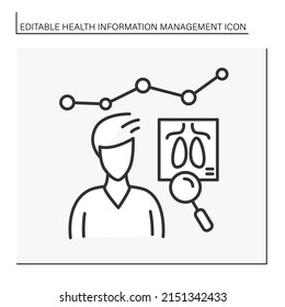 Health care line icon. Lungs examination. Treatment after covid19 disease. Health information management concept. Isolated vector illustration. Editable stroke