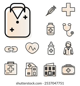 health care line icons pink grey shadow, medical signs medicine field.