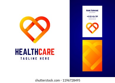 Health care logo and business card template. Vector illustration with gradient heart symbol.