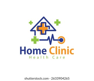 health care logo creative design concept nature leave home clinic medical plus
