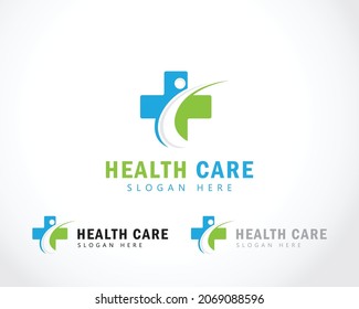 Health care logo creative plus people clinic consult health design concept