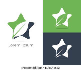 Health and care logo design, pharmacy icon, leaf in home vector illustration.