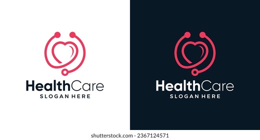 Health care logo design template. Heart logo with stethoscope design graphic vector illustration. Symbol, icon, creative.