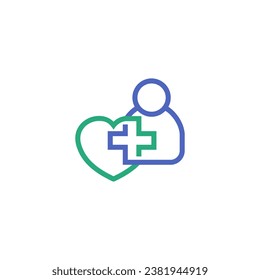 diseño del logotipo de atención de la salud. Ilustración vectorial gente, amor y símbolo cruzado. Plantilla de icono vectorial de diseño de logotipo moderno