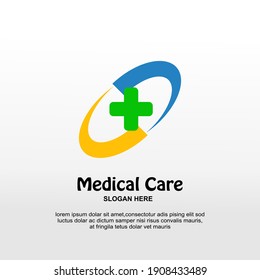 Health Care Logo, For Medical Center, With line Cross Symbol, with Abstract Circular Symbol. Flat Vector Logo Design Template Element.