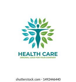 Health care logo. Modern health logo with green and blue leaf.  Abstract, creative logo design  Color and text can be changed according to your need.