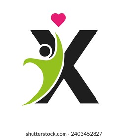 Logotipo De Atención Médica En Letra X Love, Símbolo Del Corazón. Logotipo de caridad