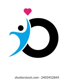 Health Care Logo On Letter O Love, Heart Symbol. Charity Logotype