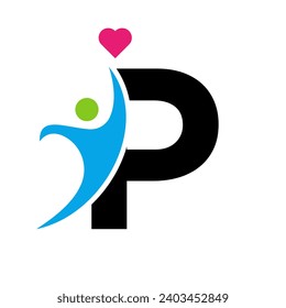 Logotipo De Atención Médica En Letra P Love, Símbolo Del Corazón. Logotipo de caridad