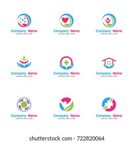 health care logo set. contains such as medical, pharmacy, hands care, medicine, people