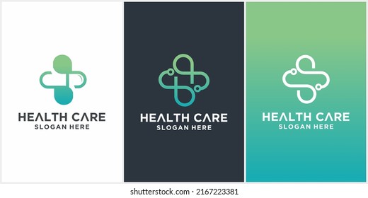 Health Care Logo Set. Medical Health Technology Logo Design Template.medical Cross Logo Design