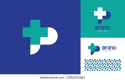 Health care logo using letter P suitable for hospital, clinic with pattern for branding design