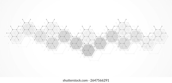 Health care or medical abstract background with hexagons, lines and dots. Scientific innovation banner template concept. Biology and pharmaceutical technology background. Vector illustration.