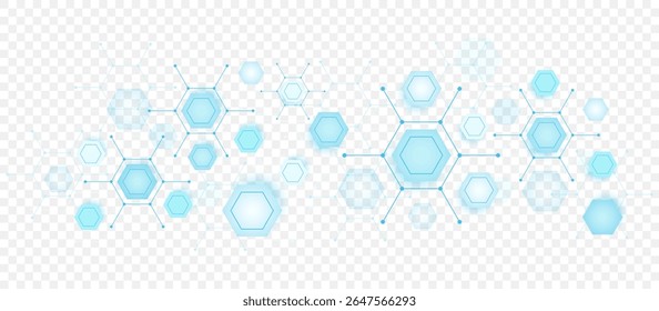 Health care or medical abstract background with hexagons, lines and dots. Scientific innovation banner template concept. Biology and pharmaceutical technology background. Vector illustration.