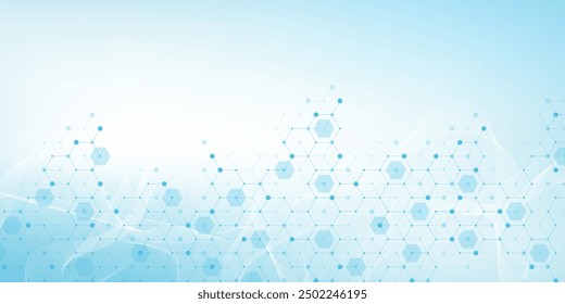 Health care or medical background design. Health care innovation concept. Horizontal header web banner. Abstract geometric background with hexagon shapes for medicine, science, chemistry