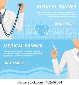 Health care medical banners webpage design with general practitioner doctor and heart rate symbol isolated vector illustration 