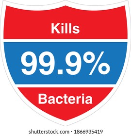 Health care medical blue and red kills 99.9% bacteria shield vector design 