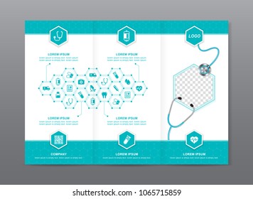 health care and medical brochure design, flyer, leaflets template with place for photos decoration for printing and presentation vector illustration