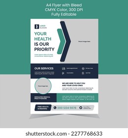 Health Care Medical Flyer. A4 size with bleed. print ready. CMYK Color. Fully editable.