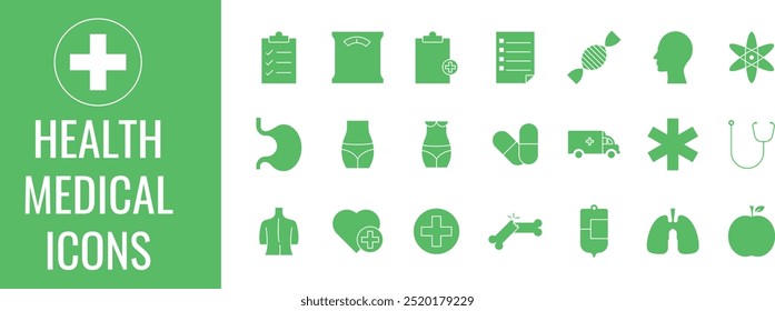 Health Care and Medical, Hospital Minimalist Icons Set, Vector Illustration for UX UI, Website Design, Presentation