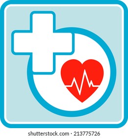 health care medical icon with cross and heart beat