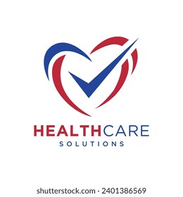 Health Care Medical Logo design with Heart sign and Right mark sign concept modern and minimal