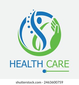 Health Care, Medical, Medicare, Health Service, Spine Care, Blue and Green Simple Logo Design