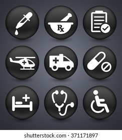 Health care and Medical Procedures on Black Round Buttons
