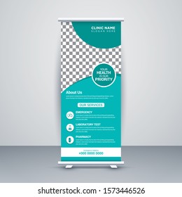 Health care and medical roll up banner design, standee and banner template decoration for exhibition, printing, presentation and brochure flyer concept vector illustration 1