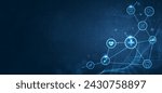 Health care medical science with icon digital technology world concept modern business. innovation, treatment, medicine. abstract about hi tech future blue background and medical research. vector.