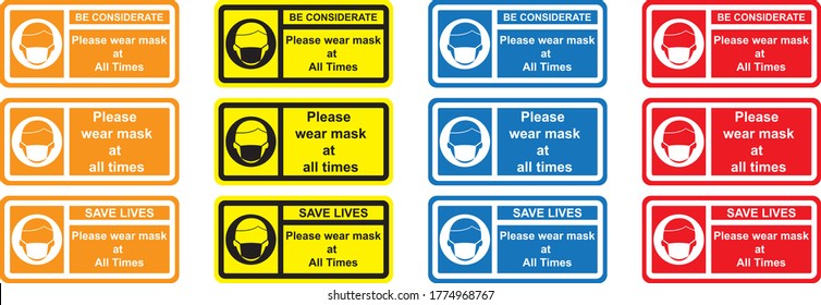 Health care medical sign: wear mask as all times