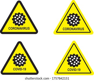 Health care medical sign: Yellow Triangle Coronavirus / Covid-19 vector