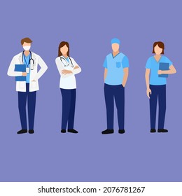 Health care Medical staff doctor and nurse, Doctor team, group of medics, hospital, public health. Front line heroes. Vector illustration flat style.