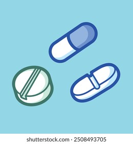 Cuidados de saúde e produtos médicos usados por médicos e enfermeiros para curar e curar doenças e doenças de pacientes no hospital. Designs simples