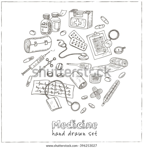 Health Care Medicine Drawings Sketches Handdrawing Stock